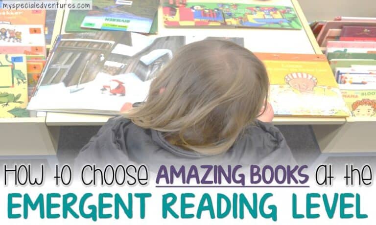 A girl engaged in reading books at the emergent reading level that she is interested in