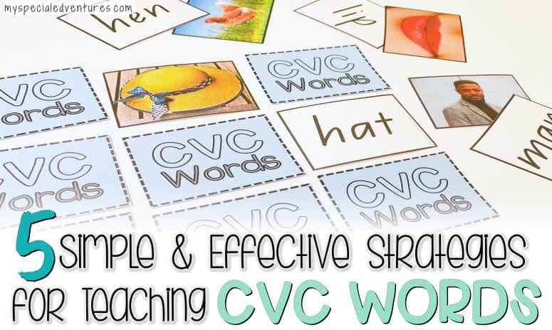 A memory game for teaching CVC words with the title 5 Simple and Effective Strategies for Teaching CVC Words