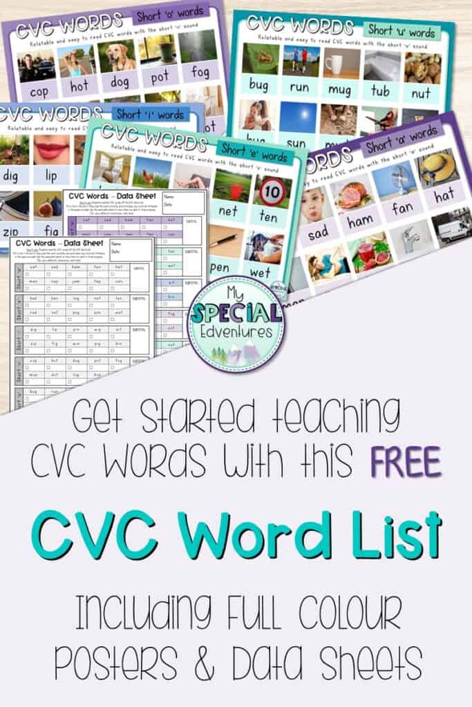 An image of cvc word posters and data sheet that is great for teaching cvc words