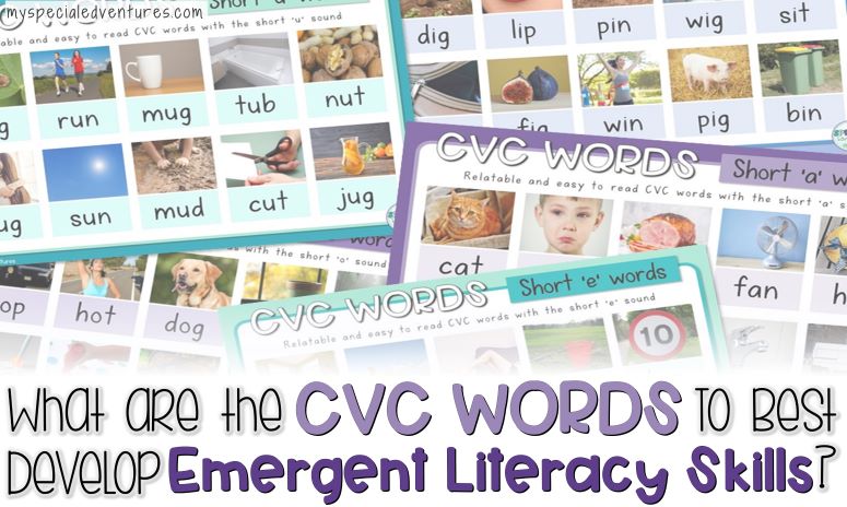 Colourful cvc words posters with a list of cvc words for developing emergent literacy skills